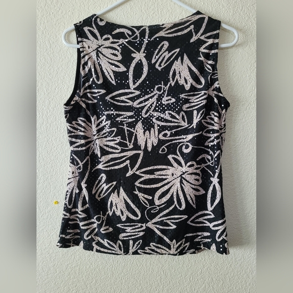 George Shiny Black And Cream Floral Tank Blouse Size Medium - Picture 3 of 7